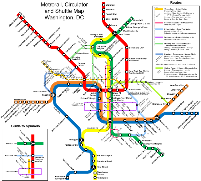 Metro Map with DC Circulator, Georgetown Metro Connection, and H Shuttle Bus